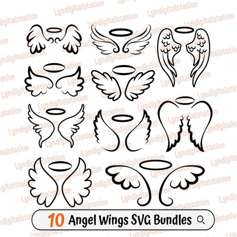 Angel Wings Bundles Svg Halo Clipart Memorial Cut File Feather Stencil ...