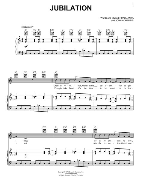 Download Paul Anka "Jubilation" Sheet Music & PDF Chords | Piano, Vocal ...