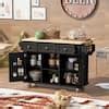 Runesay Black Rubber Wood 53 In W Kitchen Island Cart With Drop Leaf