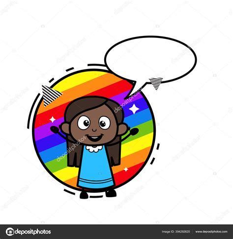 Dibujos Animados Chica Negro Con Fondo Arco Iris Vector De Stock Por