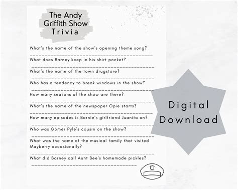 The Andy Griffith Show Trivia Andy Griffith Trivia Game Mayberry Barney ...