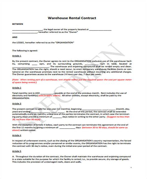 Warehouse Rental Agreement Template Best Of Document Template