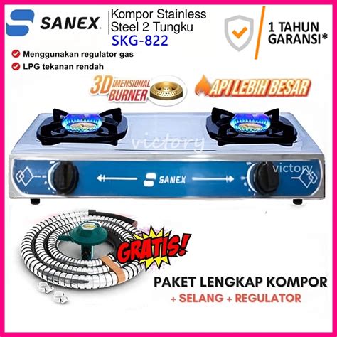 Jual Kompor Sanex 2 Tungku SKG 822 3D Burner Stainless Steel Api Lebih