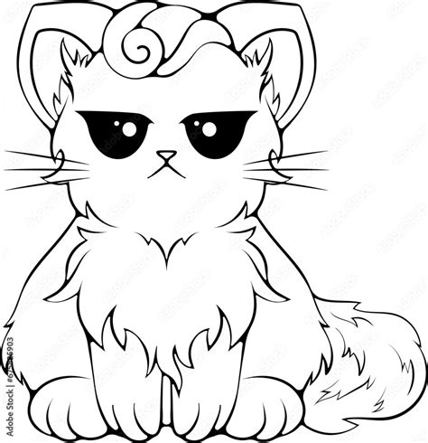 Cute Kawaii Serious Cat Kitten Cartoon Character Emotion Grumpy