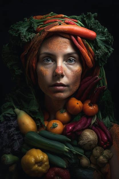 Premium Ai Image Girl Portrait Made Form Fresh Healthy Vegetables