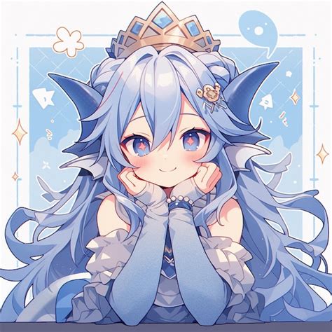 Premium AI Image | Anime girl with blue hair and a crown on her head generative ai