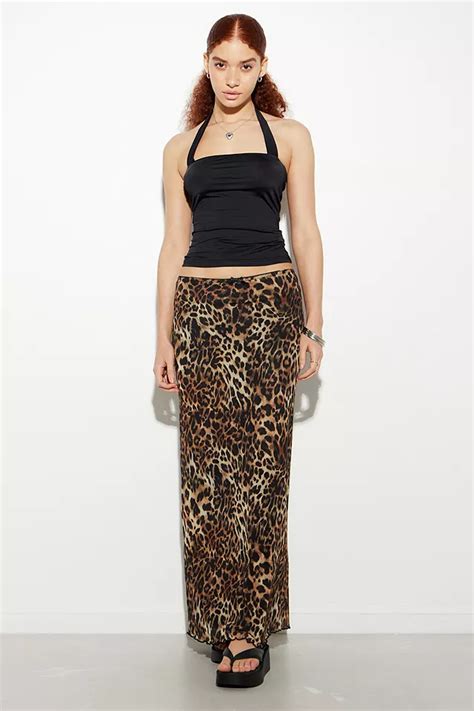 Uo Leopard Print Mesh Maxi Skirt Urban Outfitters Uk