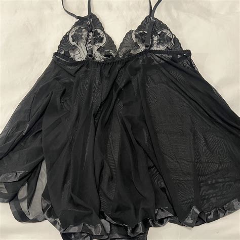 Black Mesh Lingerie With Lace And Ribbon Detail Depop