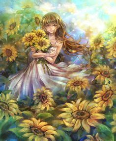 Anime Girl Sunflowers Farmer Blue Hair Kawaii Vocaloid