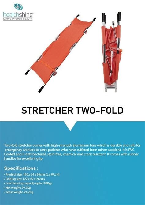 Orange Folding Stretcher Two Fold Aluminium Size 190x64x86cm At