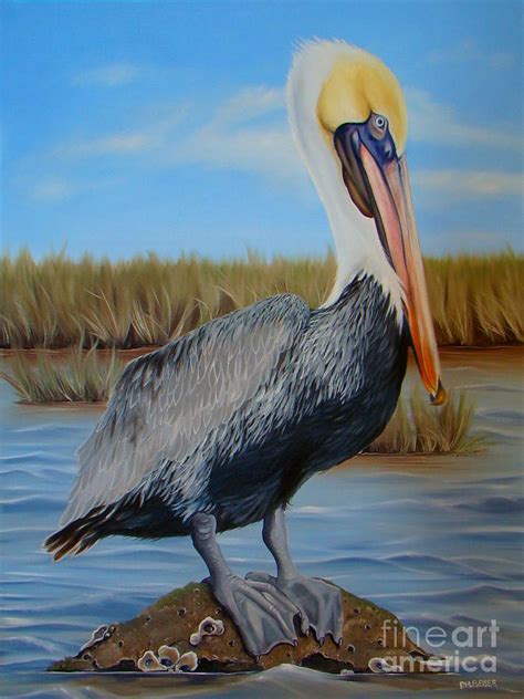 Brown Pelican In Marsh Painting Brown Pelican In Marsh Fine Art Print