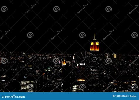 Manhattan Aerial Night Photo of the Downtown Nyc Area Stock Photo ...