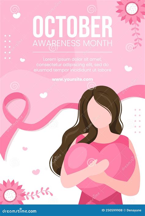 Breast Cancer Awareness Month Social Media Flyer Template Flat Cartoon