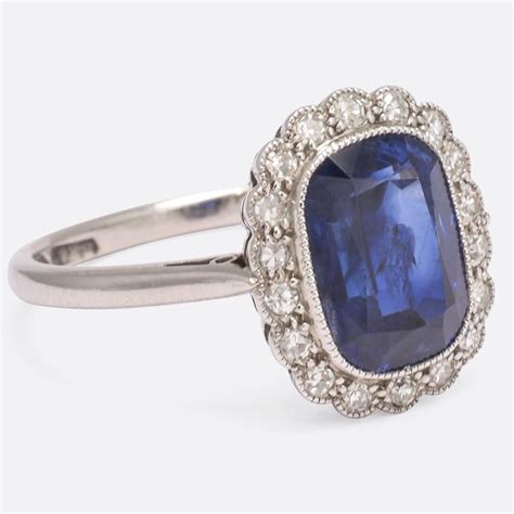 Edwardian Natural Sapphire Diamond Engagement Ring at 1stDibs