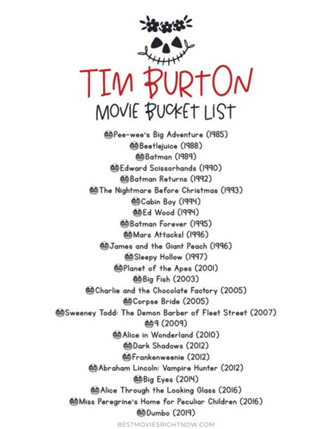 Tim Burton Movie Bucket List And Bingo Best Movies Right Now