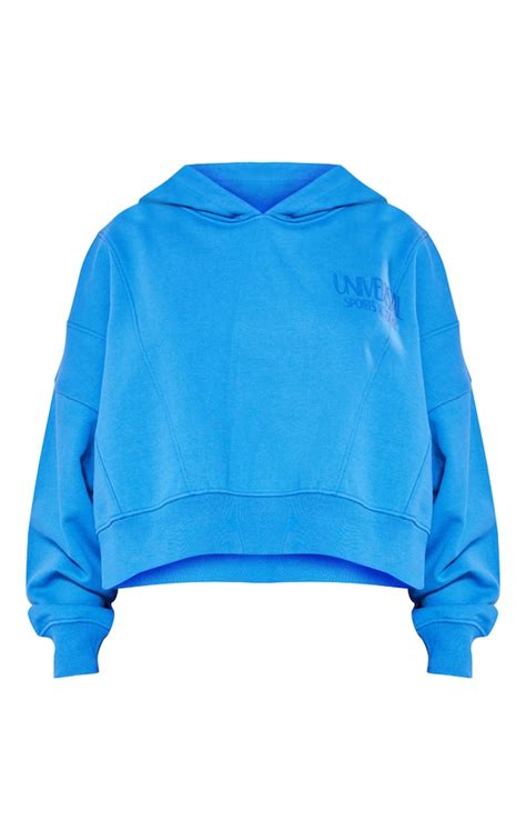 Petite Blue Premium Tonal Panelled Boxy Hoodie Petite