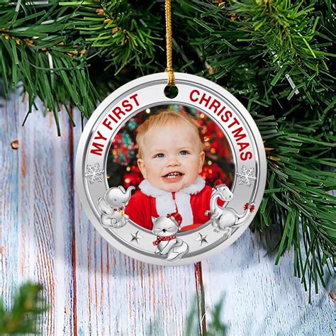 Personalized Babys 1st Xmas Ornament 2024 Photo Baby Xmas