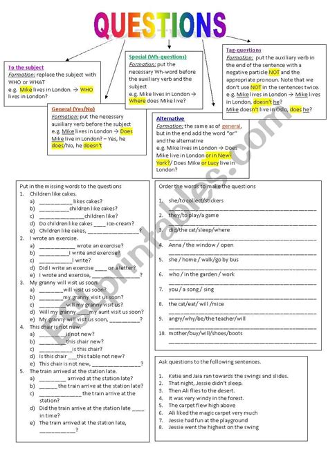 Three Types Of Questions Worksheet Types Of Questions Esl Worksheet By Teacherjorgesanchez