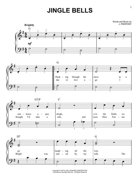 Jingle Bells By J Pierpont Sheet Music For Very Easy Piano At Sheet