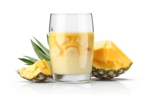 Premium AI Image A Glass Of Mango Smoothie With Pineapples On The Side