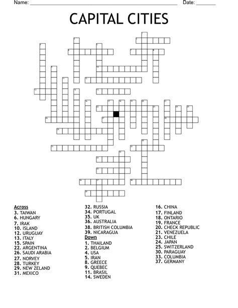 Capital Cities Crossword English Esl Worksheets Pdf 43 Off