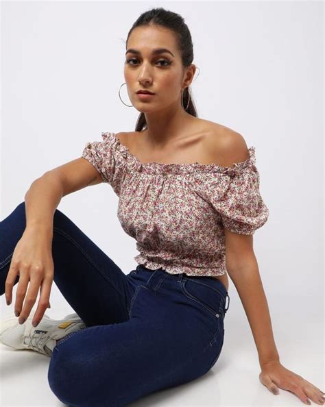 Floral Print Off Shoulder Top Jiomart