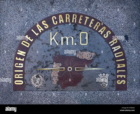 Kilometer Zero Zero Point Plaza Puerta Del Sol Madrid Spain Stock