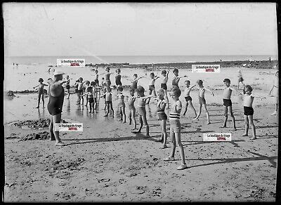 Plaque verre photo ancienne négatif noir et blanc 13x18 cm plage de