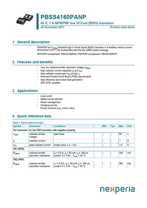 Pbss Panp Datasheet Pdf Nxp