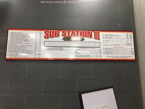 Menu at Sub Station II restaurant, Beaufort, Trask Pkwy