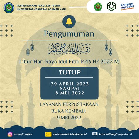 Pengumuman Libur Hari Raya Idul Fitri H Perpustakaan