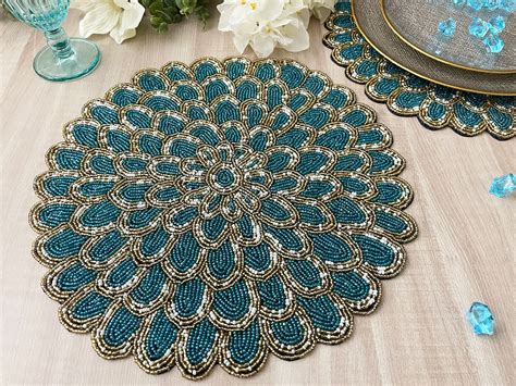 Handmade Bead Table Runner Peacock Floral Beaded Runner Etsy