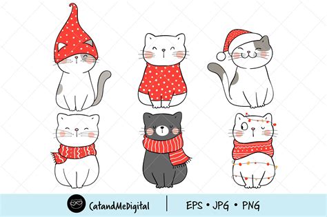 Christmas Cat Digital Clipart Graphic By Catandme · Creative Fabrica