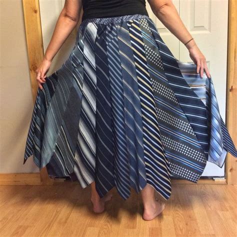 Blue Striped Necktie Skirt Long Heavy Silk Made From Ties Etsy