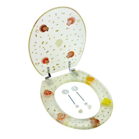 Polyresin Toilet Seat Sea Shell Adjustable Elongated Hinge