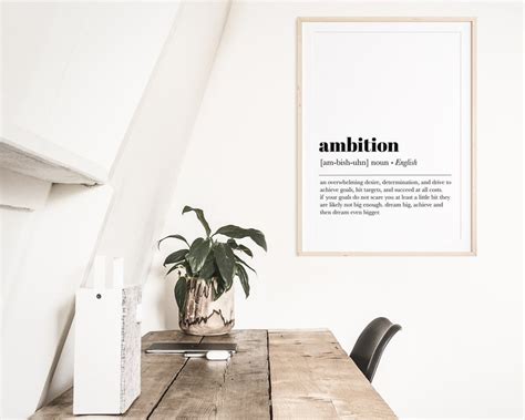 Ambition Definition Home Office Wall Art Inspirational Etsy