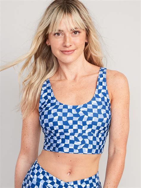 Old Navy Matching Scoop Neck Longline Bikini Swim Top For Women Blue