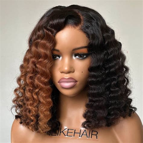 Side Part Ombre Brown Highlight Deep Wave 5x5 Lace Closure Wig