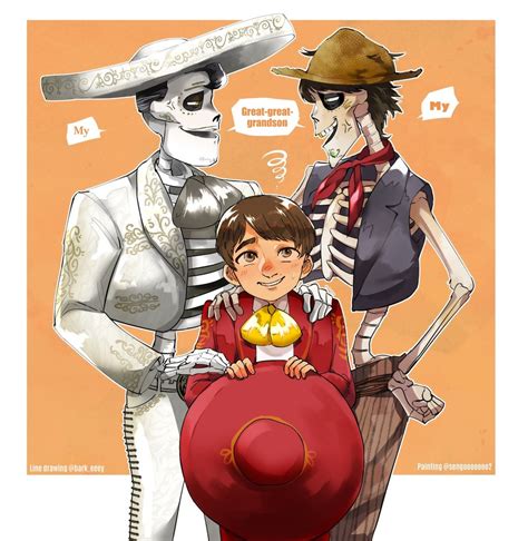 Hector Rivera Ernesto De La Cruz And Miguel Rivera Coco Drawn By