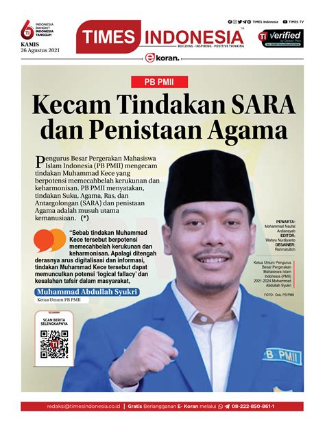 Edisi Kamis 26 Agustus 2021 E Koran Bacaan Positif Masyarakat 5 0