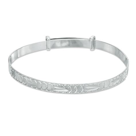 Childs Adjustable Textured Bangle In Sterling Silver Piercing Pagoda