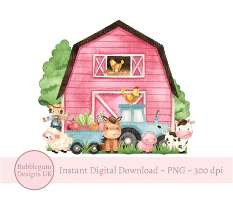 Pink Farm Barn Png Farm Animals Sublimation Design Farm T Shirt