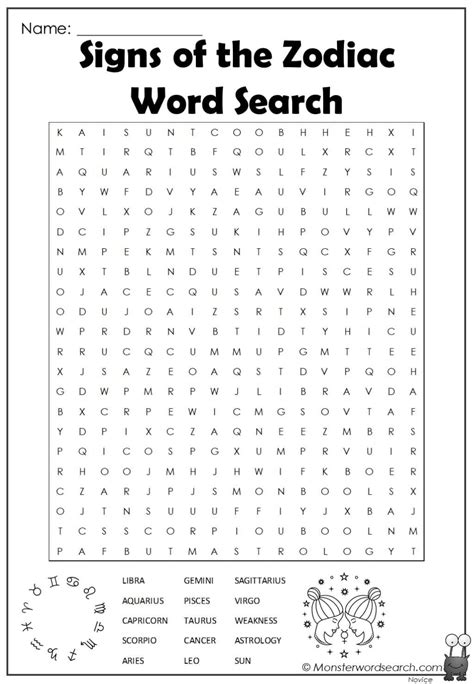 Signs Of The Zodiac Word Search Word Search Printables Word Search