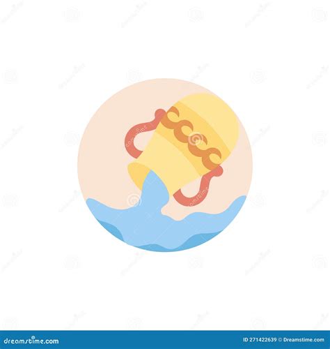 Aquarius Cute Zodiac Sign Round Vector Icon Stock Vector Illustration