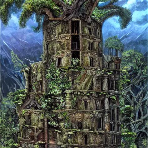 Painting Of The Overgrown Ruins Of A Wizard S Tower A Stable