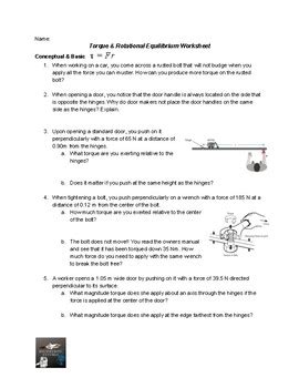 Torque Rotational Equilibrium Worksheet By Engineering Futures