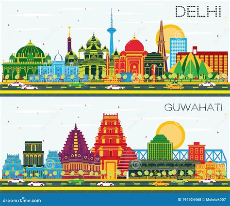 Outline Guwahati India City Skyline With White Buildings Cartoon Vector