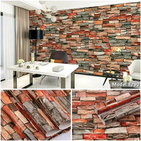 Jual Wallpaper Murah Uk 45cmx10m Kode 2562 Batu Alam 3D Warna Di Lapak