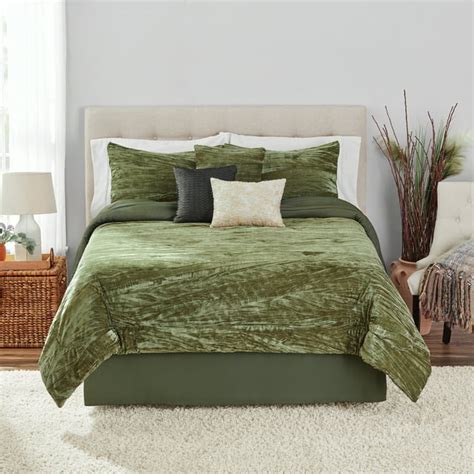 Mainstays 7 Piece Green Crinkle Textured Comforter Set Full Queen