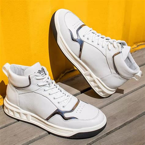 White Premium Leather High Top Sneakers | Add 2.6 Inches of Height ...